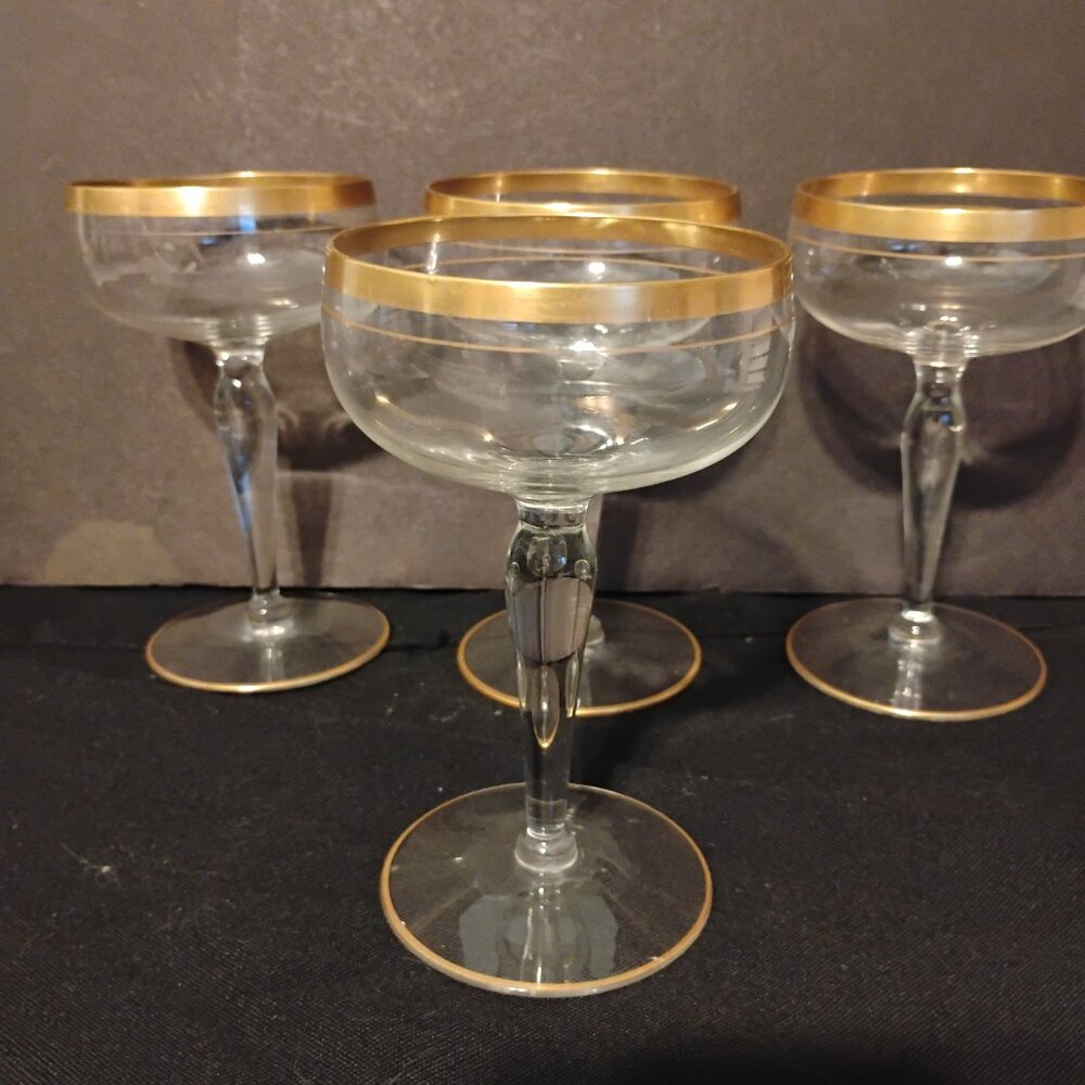 Glastonbury-Lotus Normandy Pattern Gold Rim goblet, set of 4